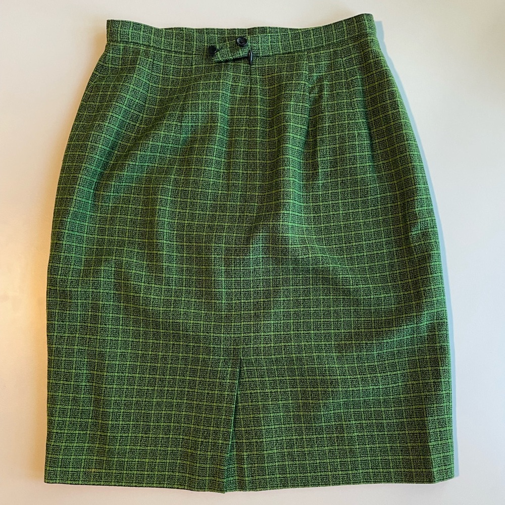 Vintage Gianni Sport Green Plaid Tweed Pencil Skirt